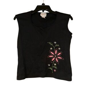 Crystal Kobe Womens Black Sleeveless Embroidered‎ Floral Top Small Boho Hippie